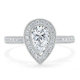 Pear Cut Moissanite Engagement Ring, Classic Halo Design