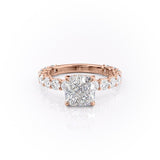 Cushion Cut Moissanite Stone Set Shoulders With Hidden Halo