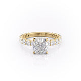 Cushion Cut Moissanite Stone Set Shoulders With Hidden Halo