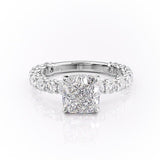 CUSHION CUT MOISSANITE STONE SET SHOULDERS WITH HIDDEN HALO