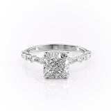 Cushion Cut Moissanite Engagement Ring With Hidden Halo