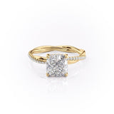 Cushion Cut Moissanite Twisted Shoulder Set Ring With Hidden Halo