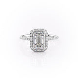 Emerald Cut Moissanite Engagement Ring With Halo