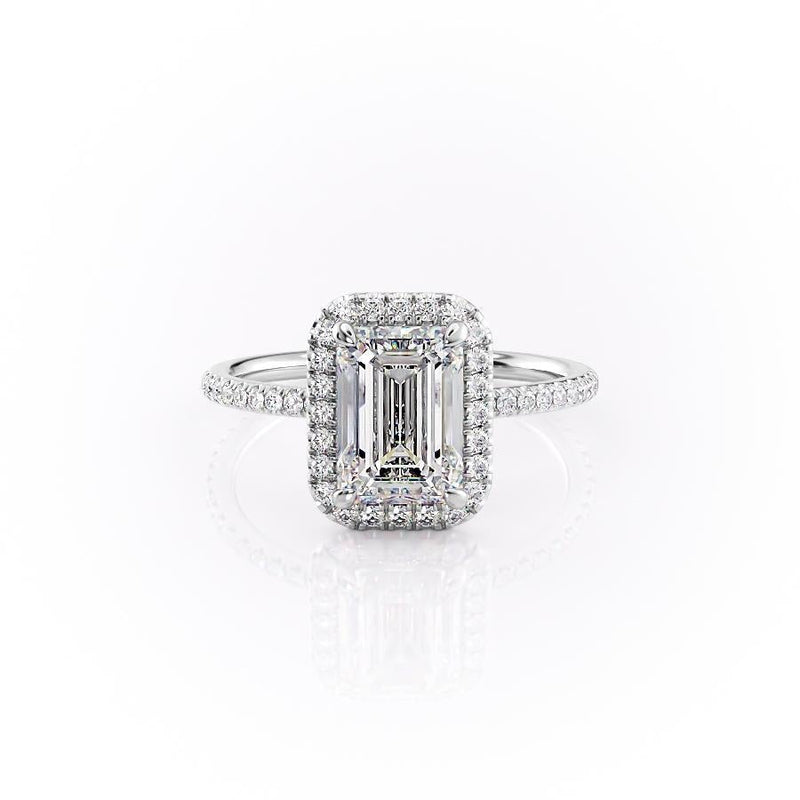 Emerald Cut Moissanite Engagement Ring With Halo