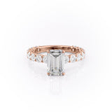 EMERALD CUT MOISSANITE STONE SET SHOULDERS WITH HIDDEN HALO