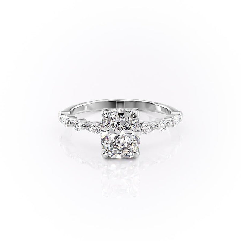 Elongated Cushion Cut Moissanite Engagement Ring With Hidden Halo