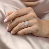 Elongated Cushion Cut Moissanite Engagement Ring, Halo With Split Shank