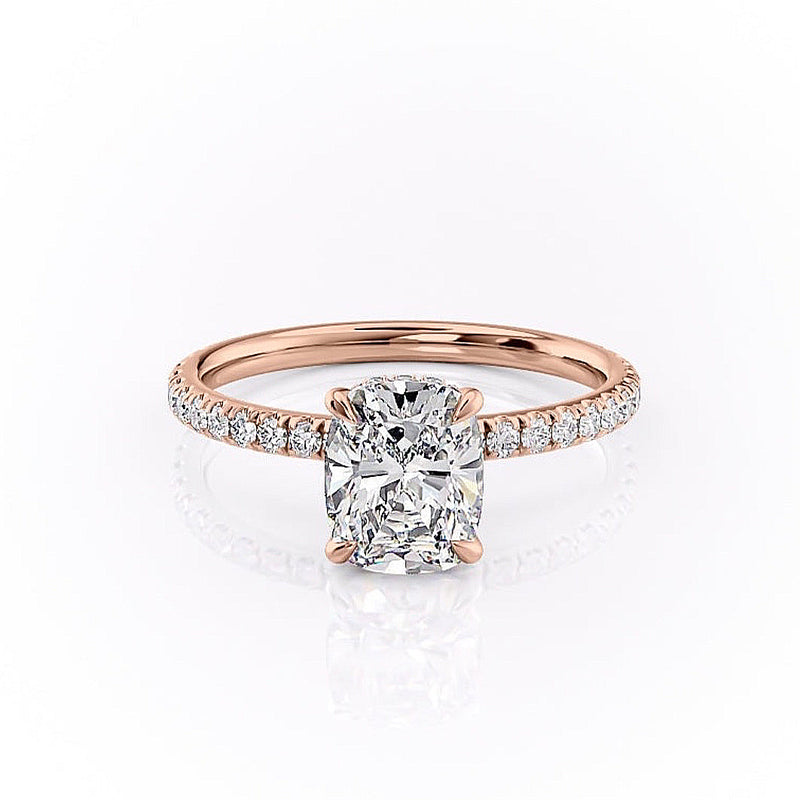 Elongated Cushion Cut Moissanite Engagement Ring, Hidden Halo