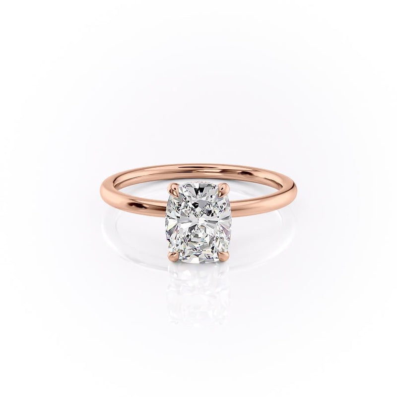 Elongated Cushion Cut Moissanite Engagement Ring, Plain Band With Hidden Halo