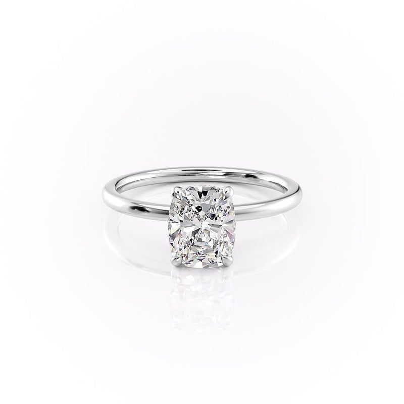 Elongated Cushion Cut Moissanite Engagement Ring, Plain Band With Hidden Halo