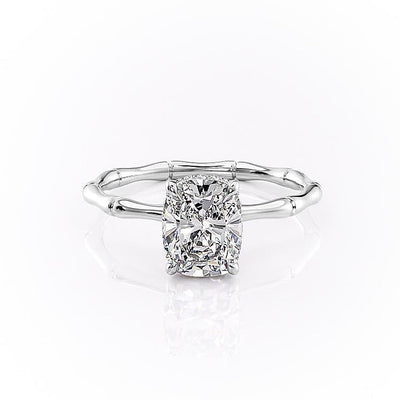 Elongated Cushion Cut Moissanite Ring With Hidden Halo