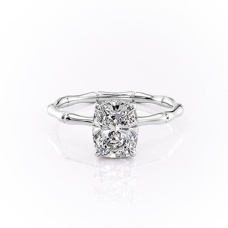 Elongated Cushion Cut Moissanite Ring With Hidden Halo