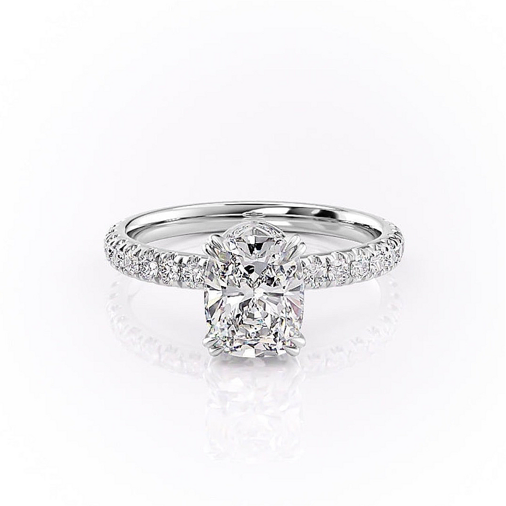 Elongated Cushion Cut Moissanite Shoulder Set Ring With Block Halo