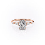 Elongated Cushion Cut Moissanite Shoulder Set Ring With Hidden Halo