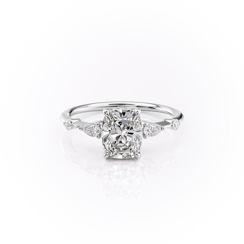 Elongated Cushion Cut Moissanite Shoulder Set Ring With Hidden Halo
