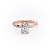 Elongated Cushion Cut Moissanite Twisted Shoulder Set Ring With Hidden Halo