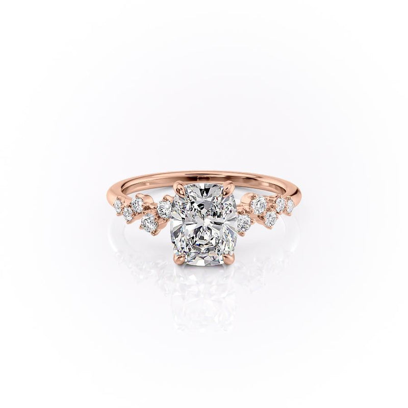 Elongated Cushion Cut Moissanite With Hidden Halo And Side Stones