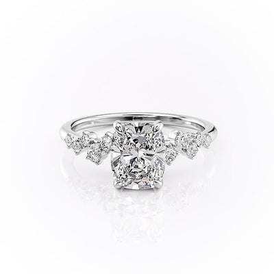 Elongated Cushion Cut Moissanite With Hidden Halo And Side Stones