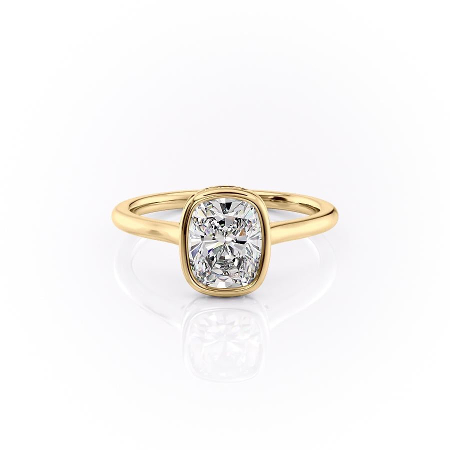 Elongated Cushion Cut Rubover Moissanite With Hidden Halo