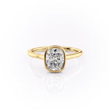 Elongated Cushion Cut Rubover Moissanite With Hidden Halo