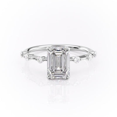 Emerald Cut Moissanite With Stone Set Shoulders