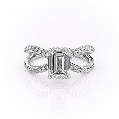 Emerald Cut Moissanite Criss-Cross Design