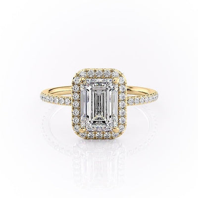 Emerald Cut Moissanite Engagement Ring With Halo