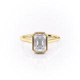 Emerald Cut Rubover Moissanite With Hidden Halo