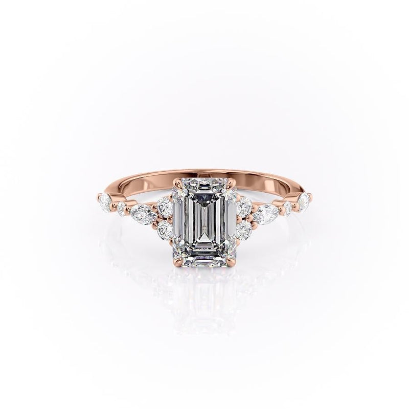 Emerald Cut Moissanite Shoulder Set Ring Vintage Design