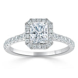 Radiant Cut Moissanite Halo Engagement Ring, Classic Style