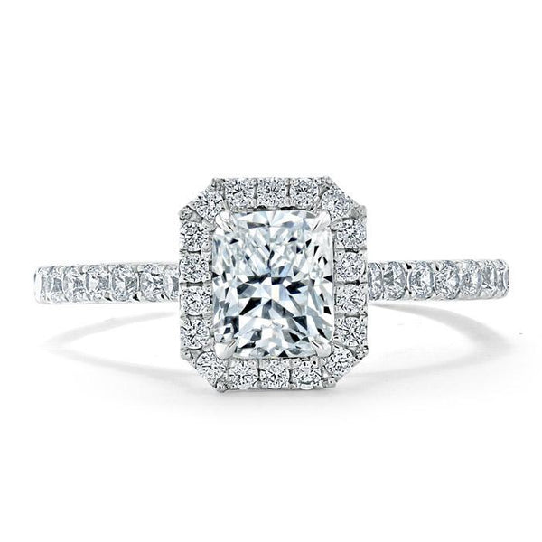 Radiant Cut Moissanite Halo Engagement Ring, Classic Style