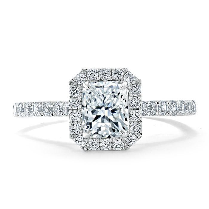 Radiant Cut Moissanite Halo Engagement Ring, Classic Style