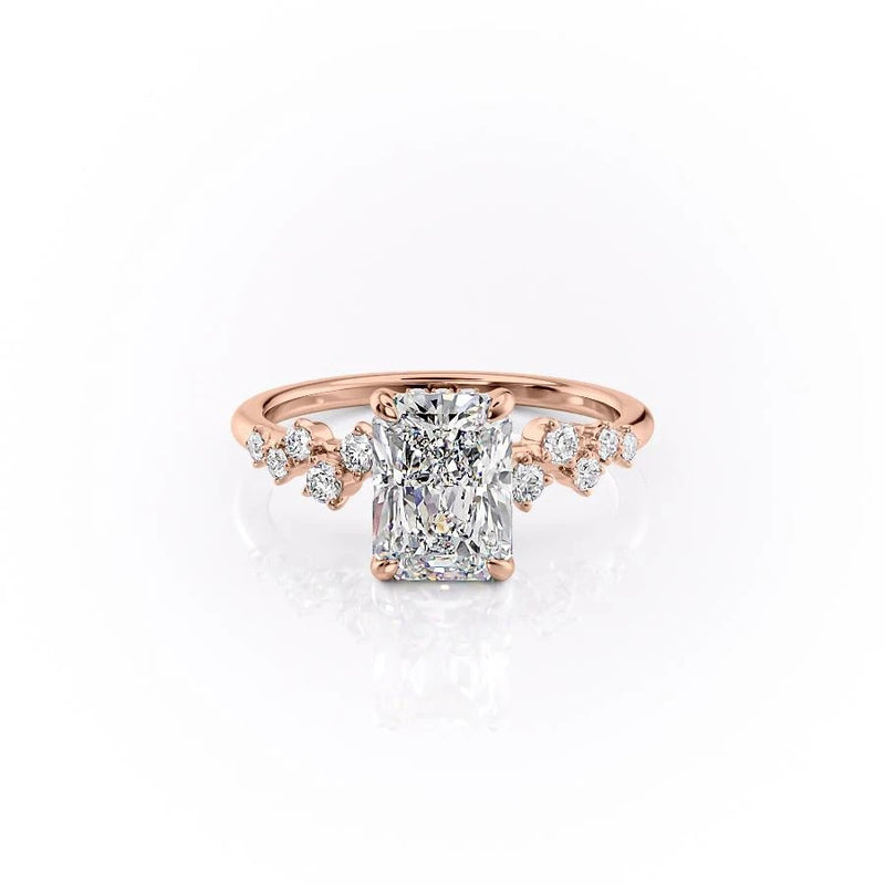 Radiant Cut Moissanite With Hidden Halo And Side Stones