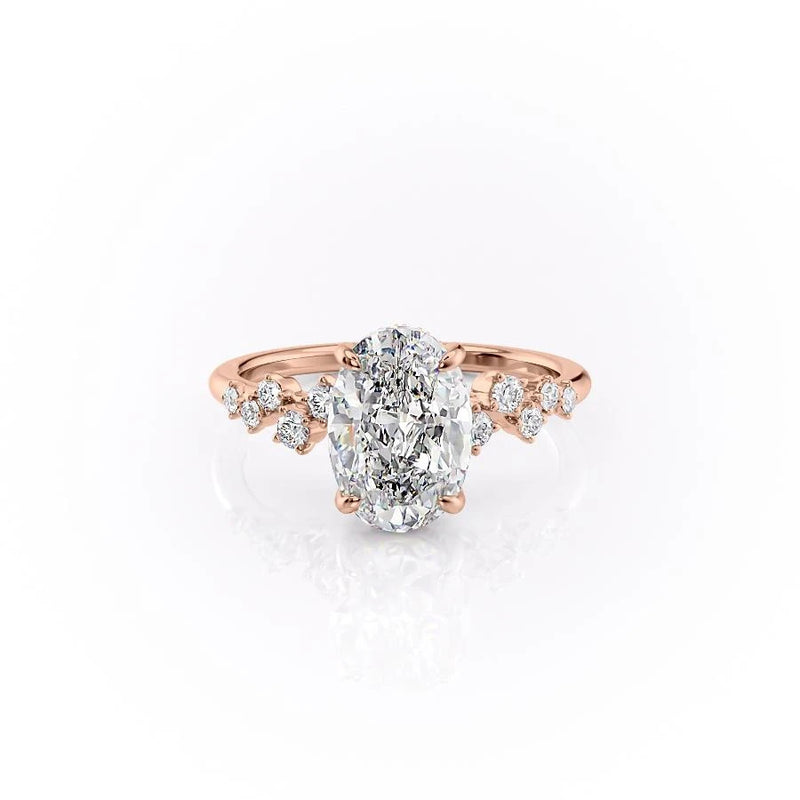 Oval Cut Moissanite With Hidden Halo And Side Stones