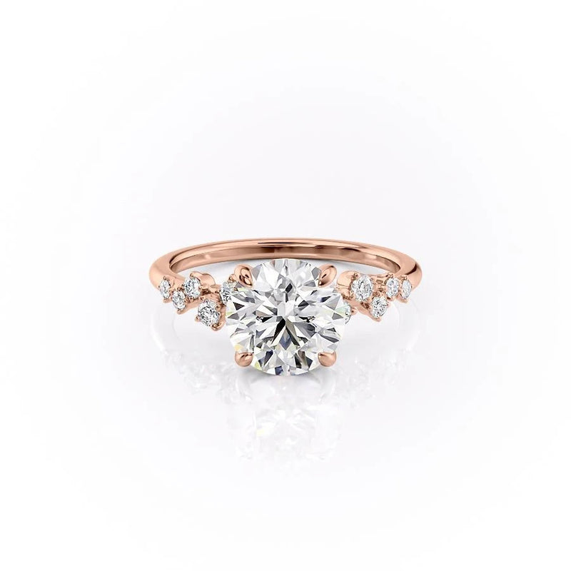 Round Cut Moissanite With Hidden Halo And Side Stones