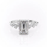 Emerald Cut Moissanite With Hidden Halo And Side Stones
