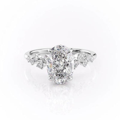 Oval Cut Moissanite With Hidden Halo And Side Stones