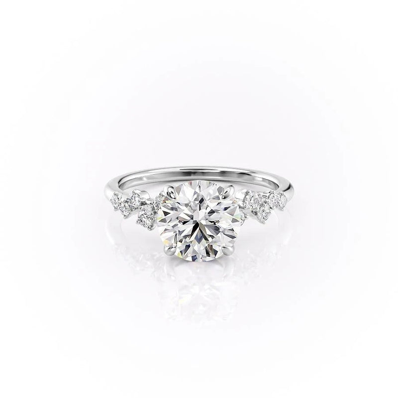 Round Cut Moissanite With Hidden Halo And Side Stones