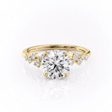 Round Cut Moissanite With Hidden Halo And Side Stones