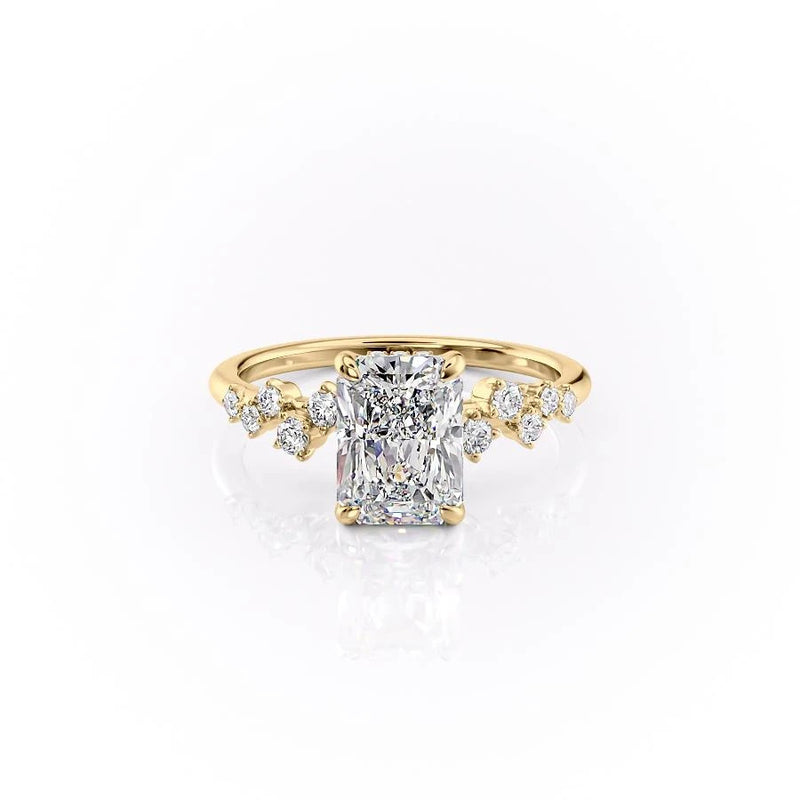 Radiant Cut Moissanite With Hidden Halo And Side Stones