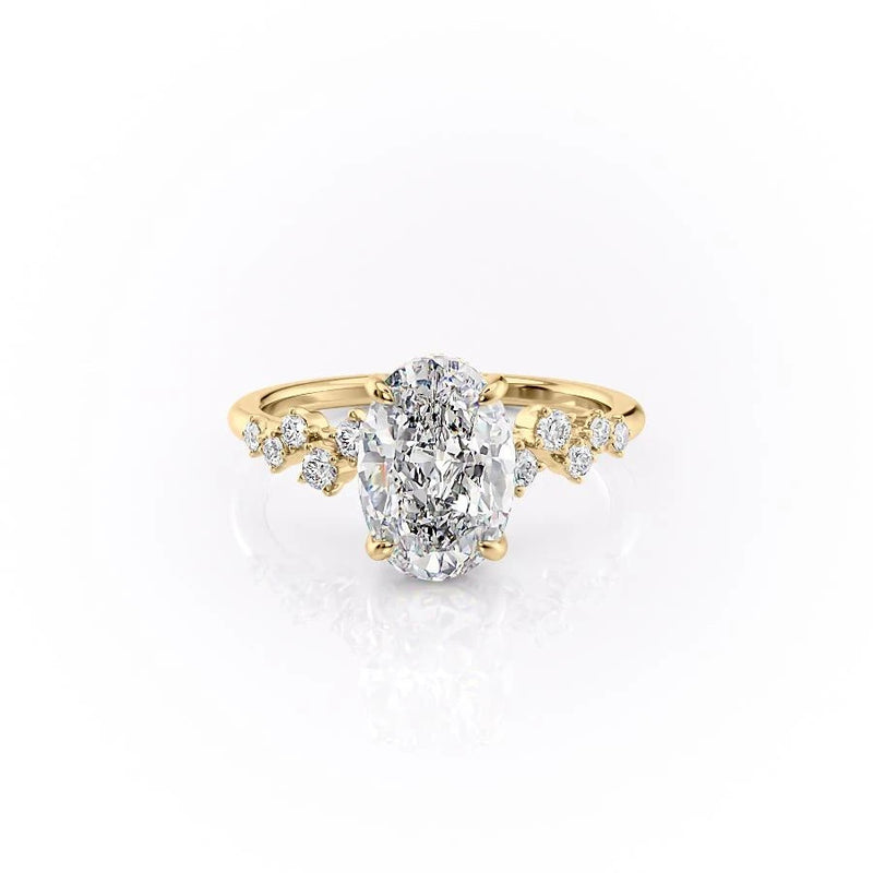 Oval Cut Moissanite With Hidden Halo And Side Stones