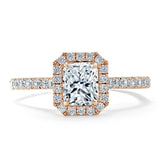 Radiant Cut Moissanite Halo Engagement Ring, Classic Style