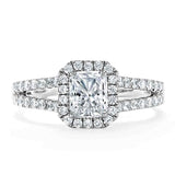 Radiant Cut Moissanite Halo Engagement Ring, Classic Style