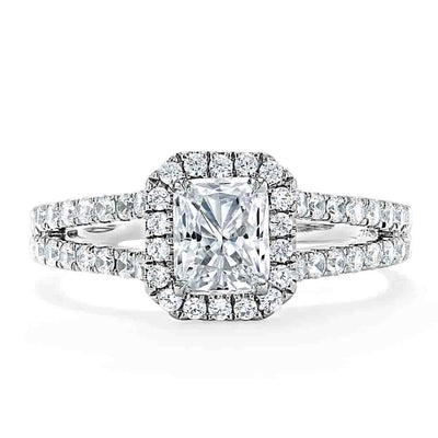 Radiant Cut Moissanite Halo Engagement Ring, Classic Style