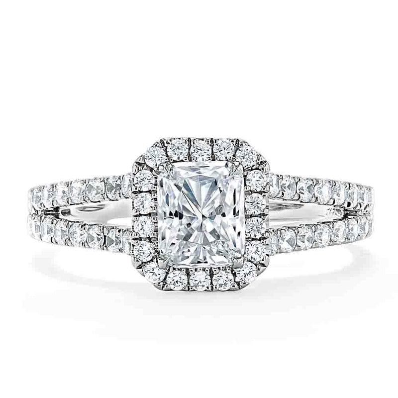 Radiant Cut Moissanite Halo Engagement Ring, Classic Style