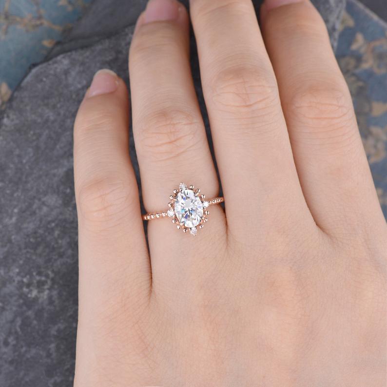 Oval Cut Vintage Inspired Engagement Ring Flawless Moissanite
