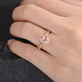 Art Deco Morganite Bridal Ring Set, Pear Shaped Ring