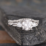 Round Cut 3 Stone Bridal Ring Set