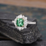 Emerald & Moissanite Cocktail Ring, Vintage Inspired