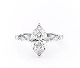 Marquise Cut Moissanite Engagement Ring With Hidden Halo